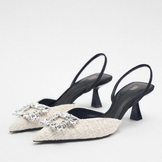 Giày Zr dạ tweet trắng đá vuông
