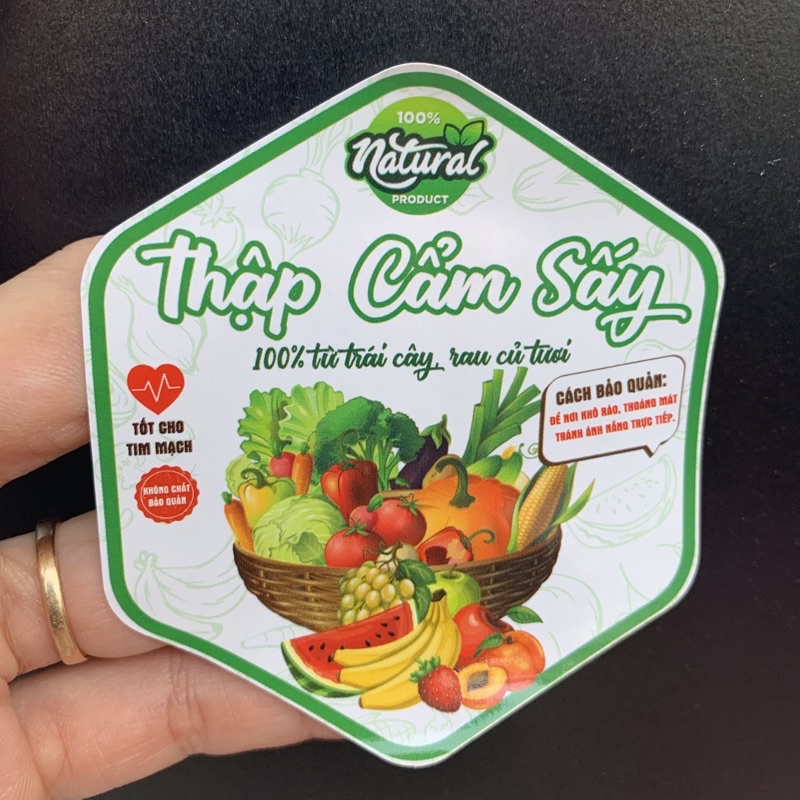 55 Tem Thập Cẩm Sấy - Rau Củ Trái Cây Tươi Lục Giác 7x8cm Dán Thân hộp Gói Hàng Đẹp Giá Rẻ