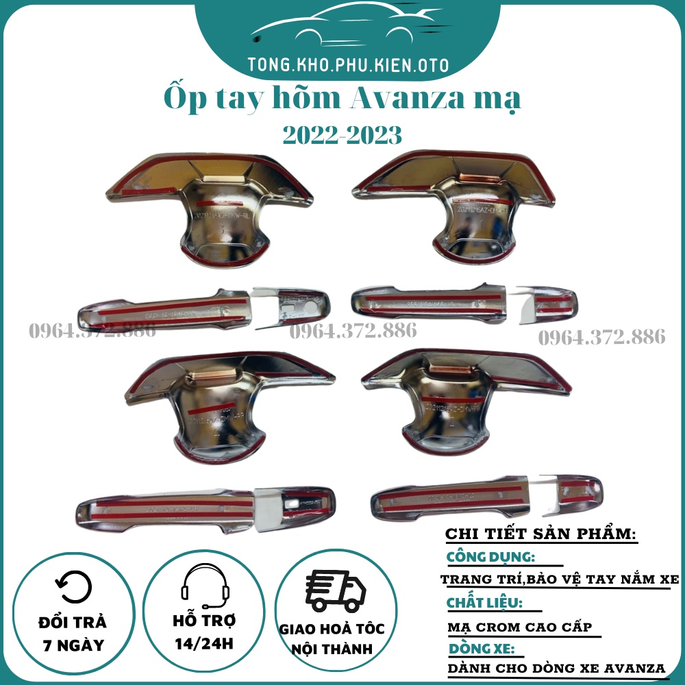 Ốp tay nắm, hõm cửa Xe Toyota Avanza 2022 2023 Mạ Crom cao cấp