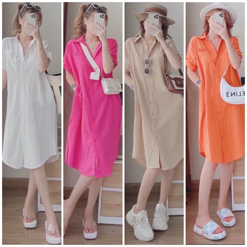 Đầm sơ mi basic 4 màu (kèm hình thật)