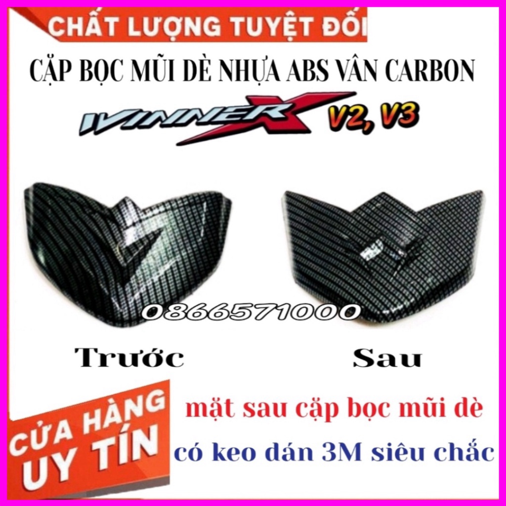 Ốp Tay Dắt, Cặp Bọc Mũi Dè Nhựa Abs Vân Carbon Cho Honda Winner X v2, v3 Đời 2019 đến 2023 Hàng Cao Cấ