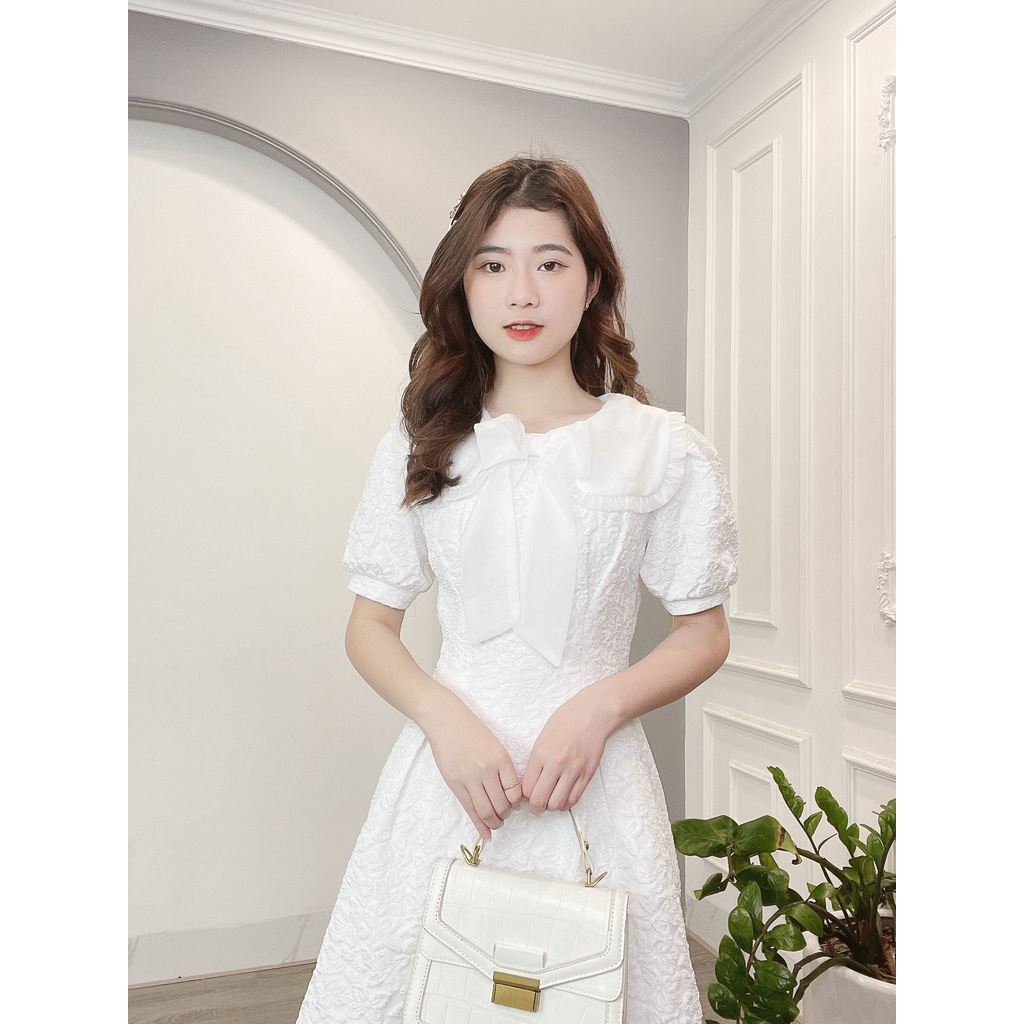 Váy Ôm A Cổ Bèo Xếp Li Đính Nơ Min House