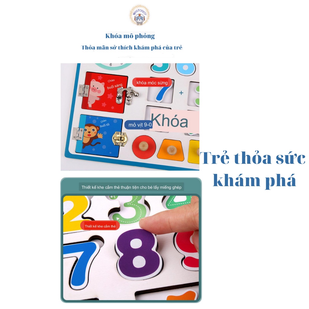 Bảng bận rộn Montessori kết hợp xếp hình , giáo dục sớm cho trẻ kỹ thuật số