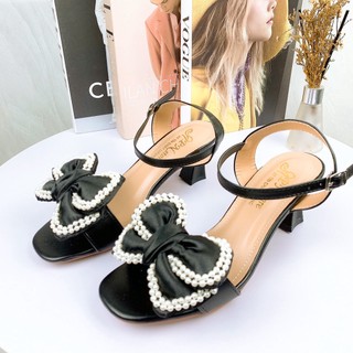Giày sandal nữ cao gót kiểu 5p quai bản ngang mềm kết nơ siêu cute SD66