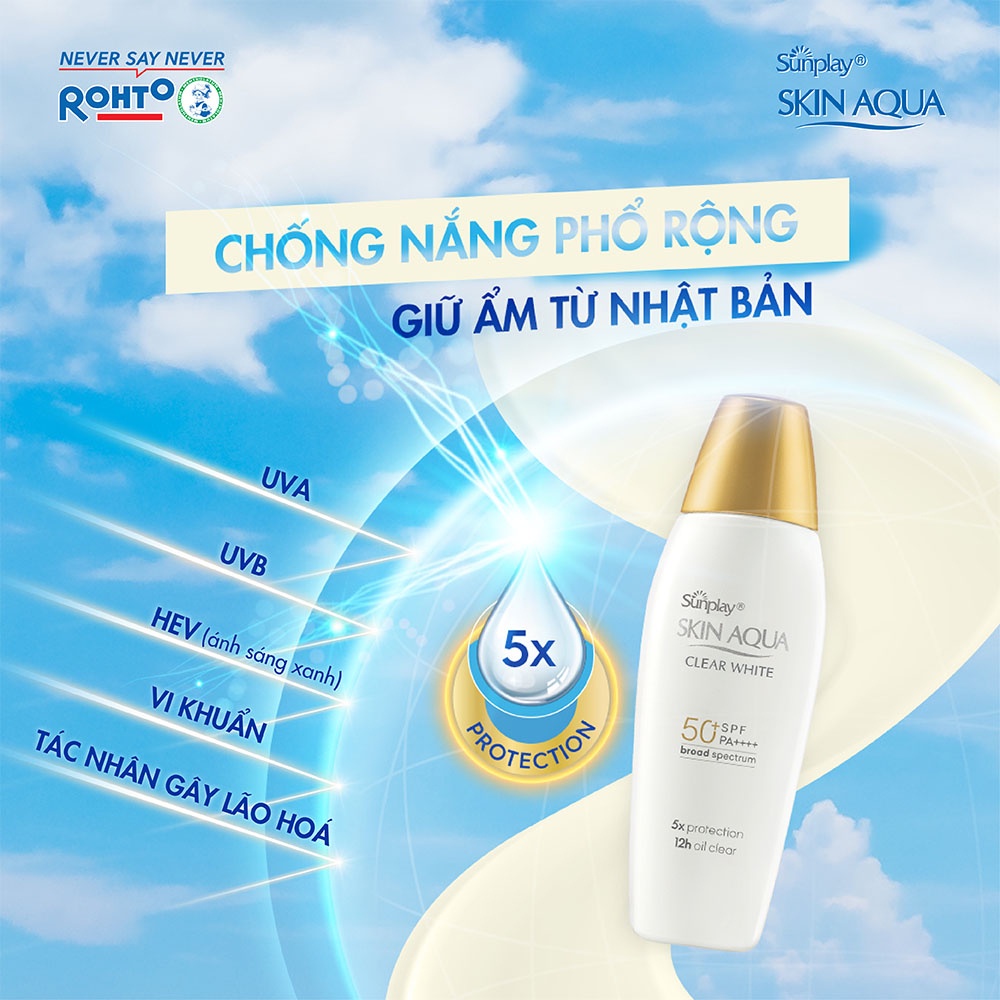 Kem Chống Nắng Sunplay Skin Aqua Clear White SPF 50+ PA++++ 25g/55g Dưỡng Trắng Cho Da Dầu - Dạng Sữa