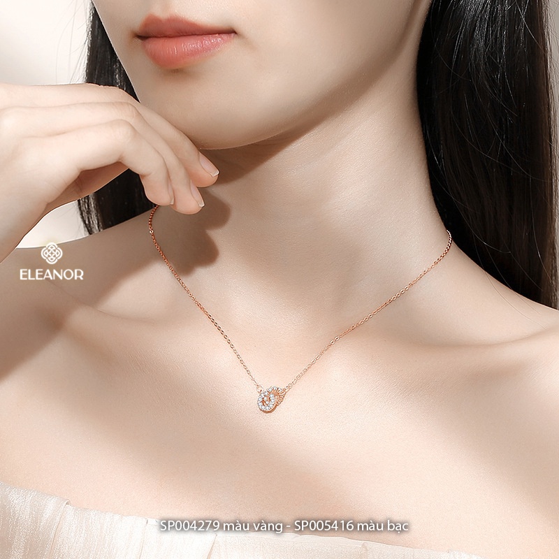 Dây chuyền nữ bạc 925 Eleanor Accessories đính đá mặt hình tròn kép phụ kiện trang sức 4279