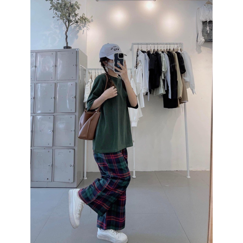 Set quần đùi áo phông tay lỡ in hình ,bộ áo trơn quần kẻ quần short kèm áo thun cộc tay mùa hè mặc nhà form rộng.