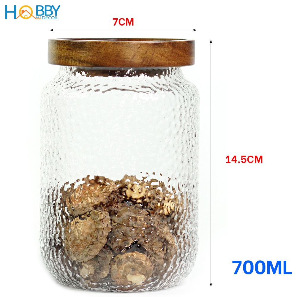 Hủ đựng gia vị thủy tinh nắp gỗ decor HOBBY Home Decor HTL1 - 3 size tùy chọn 300-500-700ml - nắp kín hơi