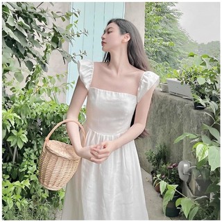 Đầm Trắng Cánh Tiên Cổ U Đi Biển Chất Chéo Hàn Cao Cấp - Sena Dress