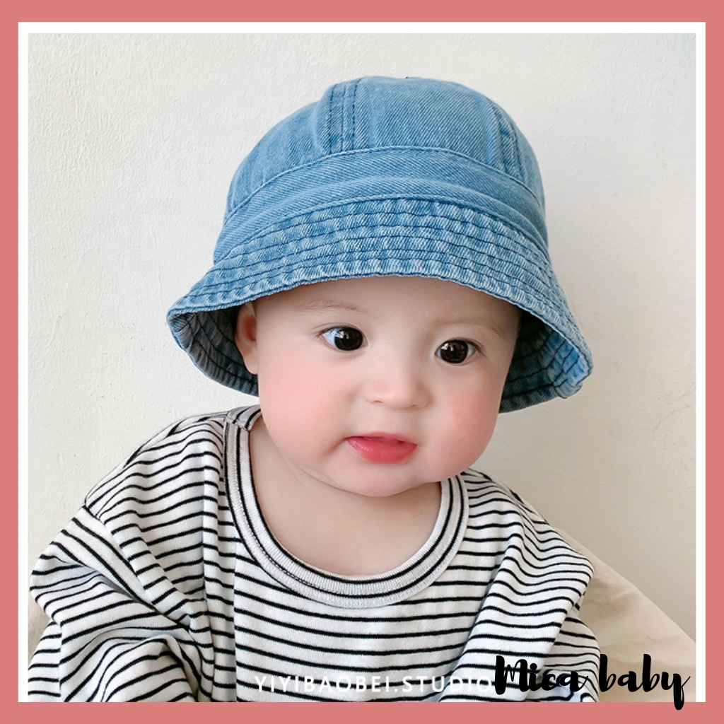 Mũ bucket trẻ em chất vải bò xanh kiểu dáng Hàn Quốc đáng yêu cho bé MH223 Mica baby