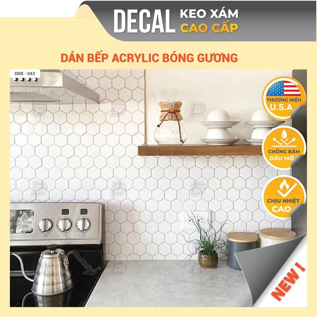 Giấy Decal dán bếp KEO XÁM chuyên dụng bóng gương chịu nhiệt tốt,chống dầu mỡ, dễ lau chùi, kích thước 120x60cm DDB-043