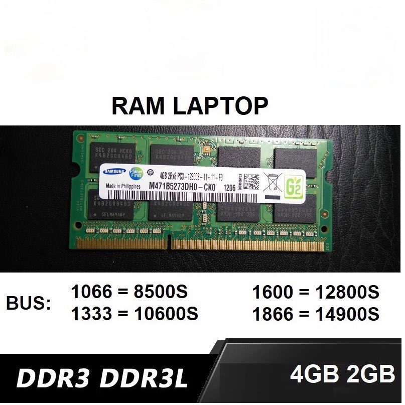 Ram Laptop 4gb DDR3L hoặc DDR3 bus 1600, 1333 và 1066 dùng cho Laptop