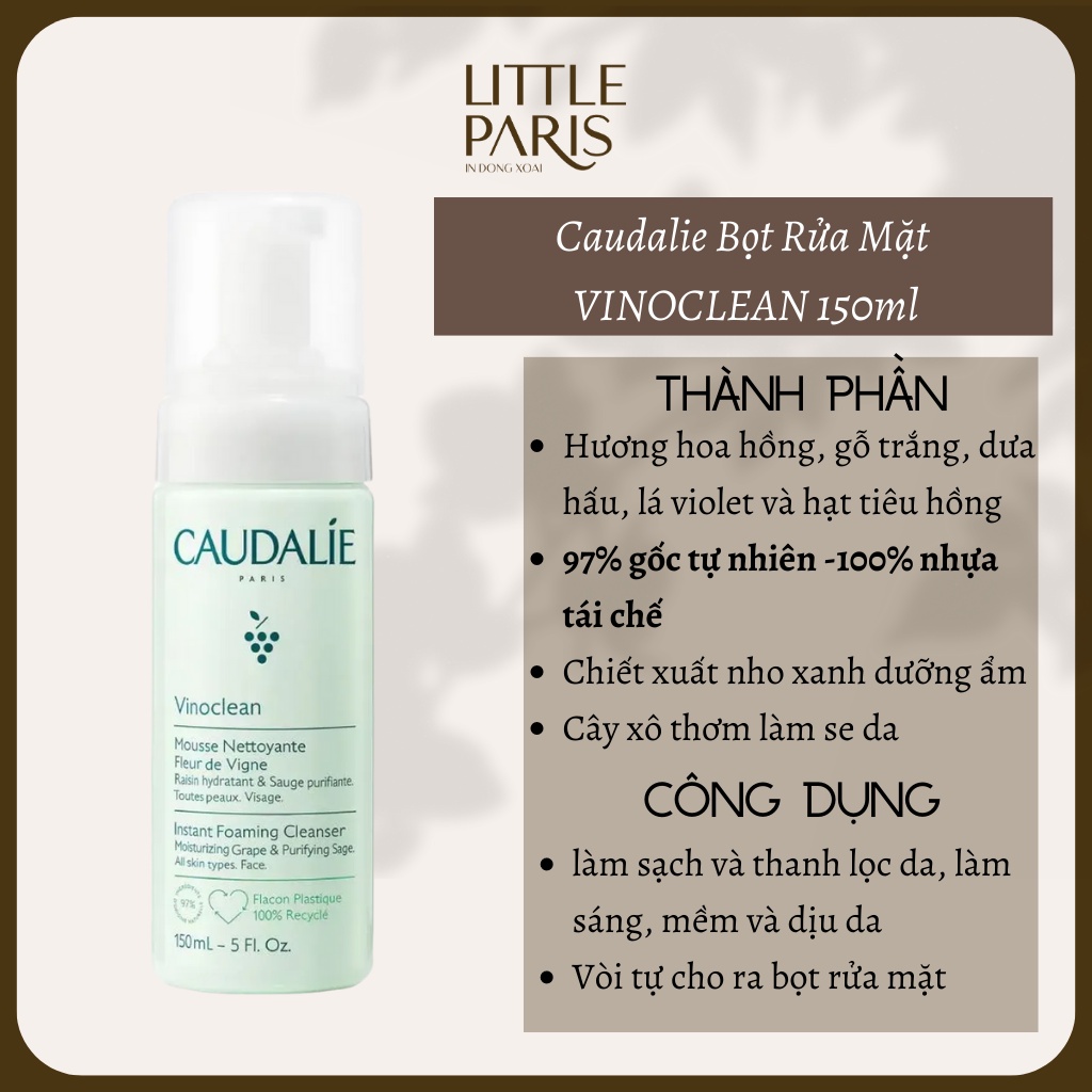 Bọt Rửa Mặt Caudalie Vinoclean Instant Foaming Cleanser 150ml