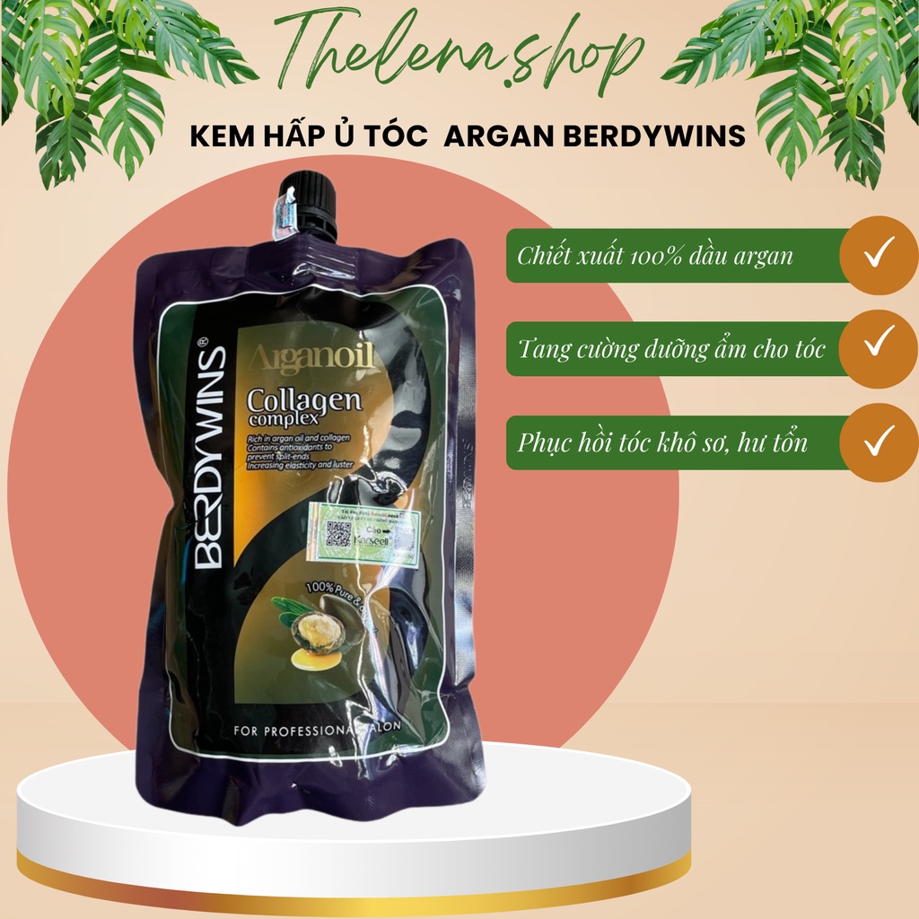 Kem ủ tóc collagen BERDYWINS 500ML cung cấp dưỡng chất AGANOIL phục hồi tóc hư tổn siêu mượt Thelenashop
