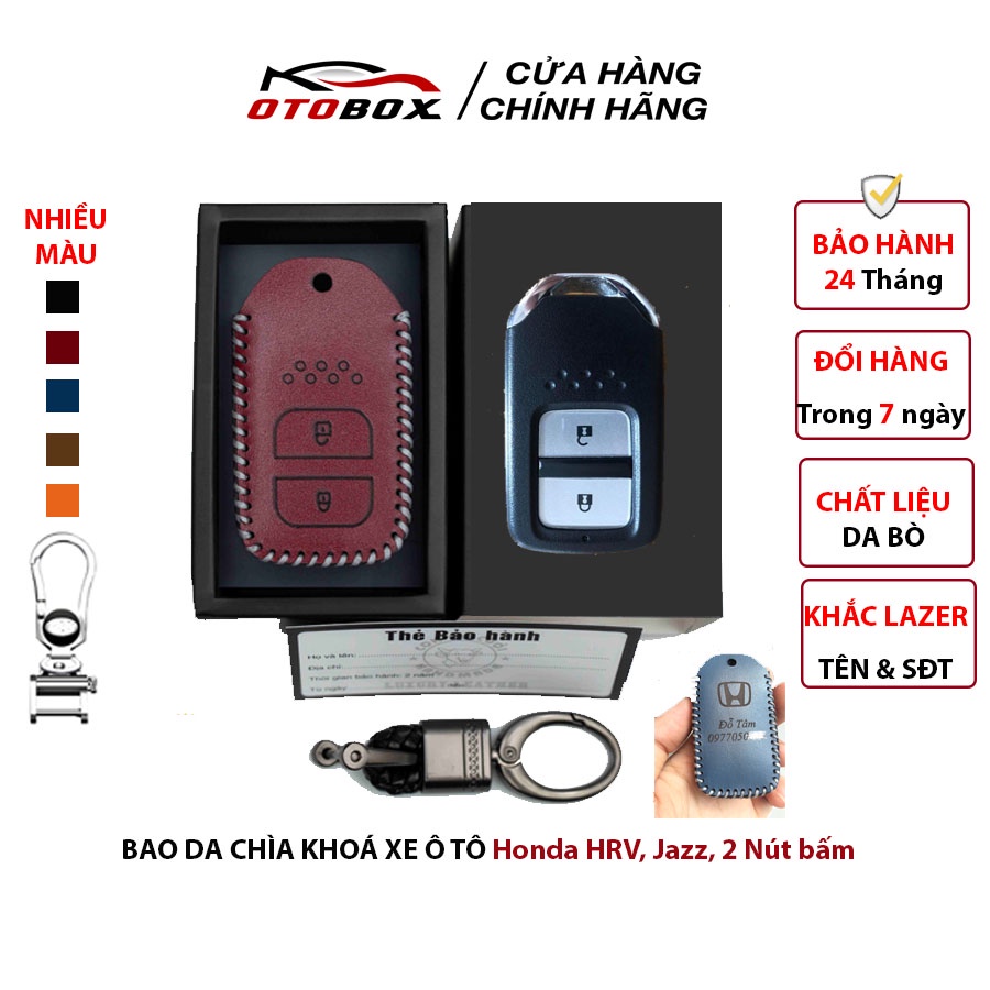 Bao da chìa khóa ô tô xe hơi honda jazz, hrv, crv nhập thái chìa thông minh 2 nút da thật bảo vệ chính hãng