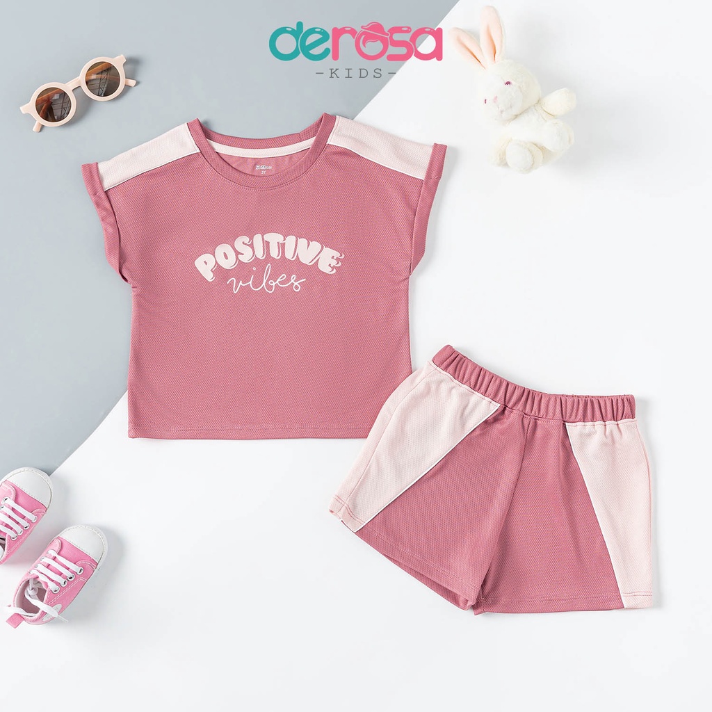 Bộ quần áo cộc tay bé gái DEROSA KIDS kiểu dáng croptop cho bé từ 2 đến 6 tuổi ZSK23-072B