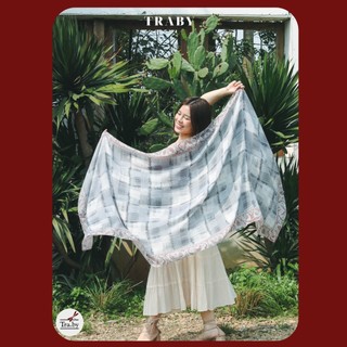 Khăn choàng đi biển linen cotton - Viền thổ cẩm