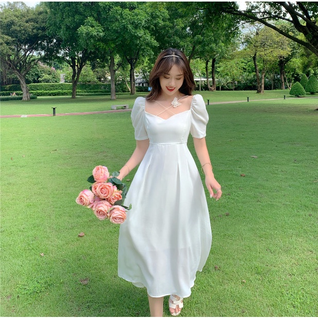 Maxi đi biển dự tiệc, đầm váy công chúa cổ vuông dáng dài sang chảnh Lee Shop