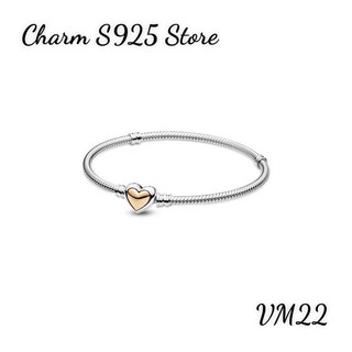 VÒNG TAY PAN ALE DÂY MỀM KHOÁ TIM PHỐI HAI MÀU BẠC S925 THUẦN KHIẾT HÀNG CAO CẤP