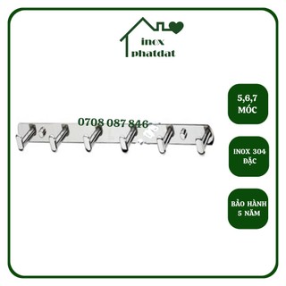 Móc treo đồ nhà tắm Inox 304 PHÁT ĐẠT (5,6,7 móc) không rỉ sét, giá treo inox cao cấp, Móc áo đinh móng tay (SP004)