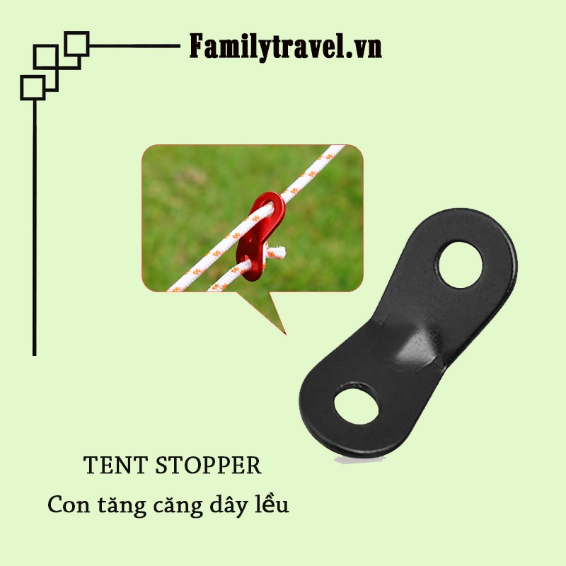Móc khóa con tăng căng/ khóa dây lều bằng hợp kim nhôm chuyên dụng dùng căng lều trại camping- Family Travel