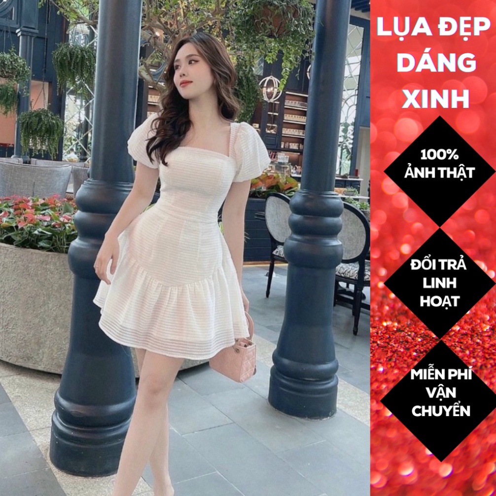 (Fom: <55kg) Đầm Trắng Cổ Vuông Cúp Ngực Váy Chúa Nữ Tính, Đầm Công Chúa, Dự Tiệc, Thường Ngày, Ăn Cưới, Dã Ngoại JL16 | BigBuy360 - bigbuy360.vn