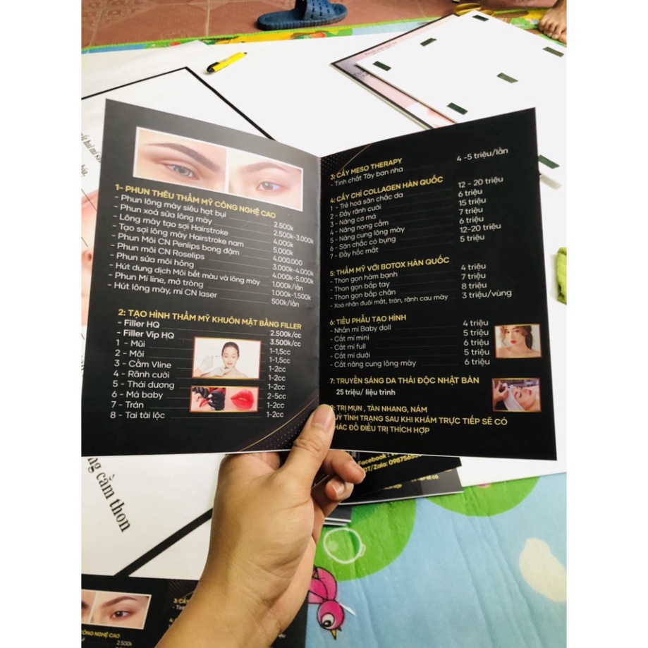 Bảng Menu /Bảng Giá phục vụ Thẩm Mỹ/SPA/NAIL/Phun Xăm Đủ kích tấc A4,A5,A6 - Giấy C300 Bền Đẹp Sản xuất tr