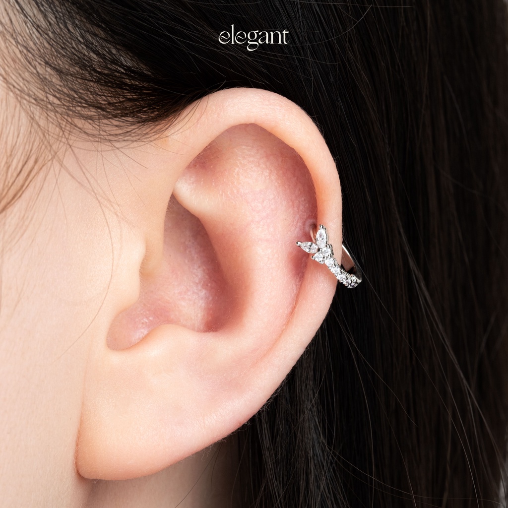 Khuyên tai vòng đá 8mm WHITE BUTTERFLY GEM HOOP Elegant
