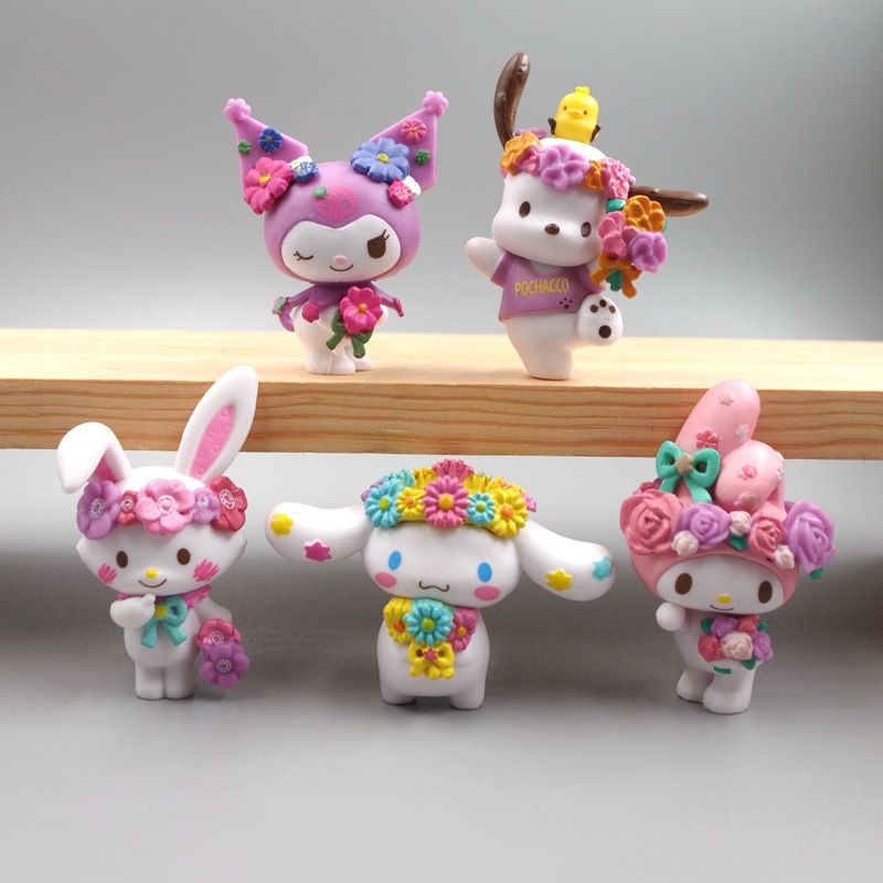 Mô Hình Nhân Vật Pochacco, Kuromi, Cinnamoroll, Wish Me Mell, Melody Đeo Vòng Hoa Cực CUTE Cực Sắc Nét