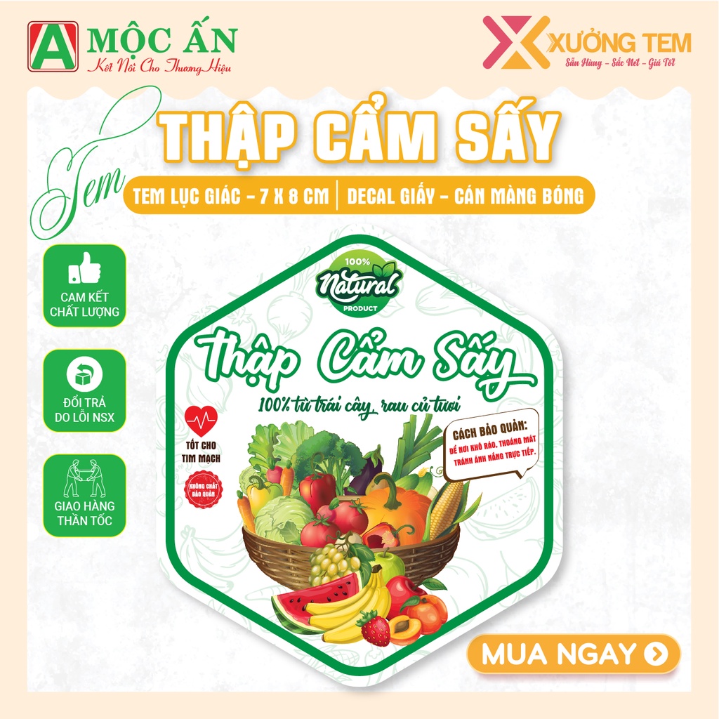 Tem Dán, Nhãn Sản Phẩm Trái Cây Sấy, Rau Củ Sấy - Hàng Sẵn, Tem Cán Bóng, Sắc Nét - Giá Tốt Tại Xưởng In Tem Nhãn