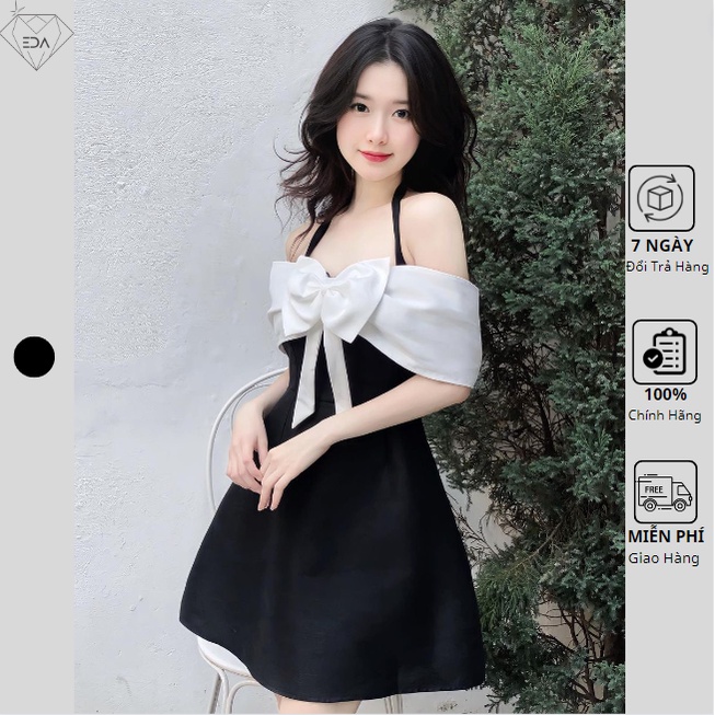 Đầm Nữ Cúp Ngực Phối Nơ Trễ Vai EDA - Váy Thiết Kế BlackWhite Sang Trọng