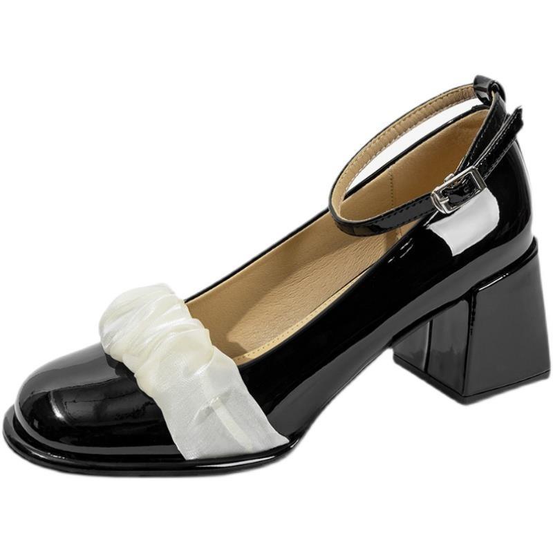 Giày cao gót quai ngang Giày Mary Jane gót thô