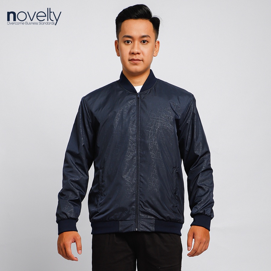 Áo jacket nam không nón họa tiết in chìm Novelty trượt nước màu xanh đen 2203372