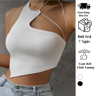 Áo croptop thun gân hai dây lệch vai JUNE.SG áo quây ngực 2 dây chéo vai