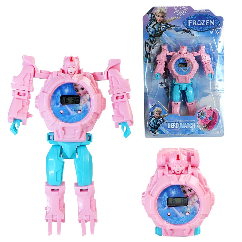 Đồng hồ biến hình robot, chiếu hình cho các bé: siêu nhân nhện, người sắt