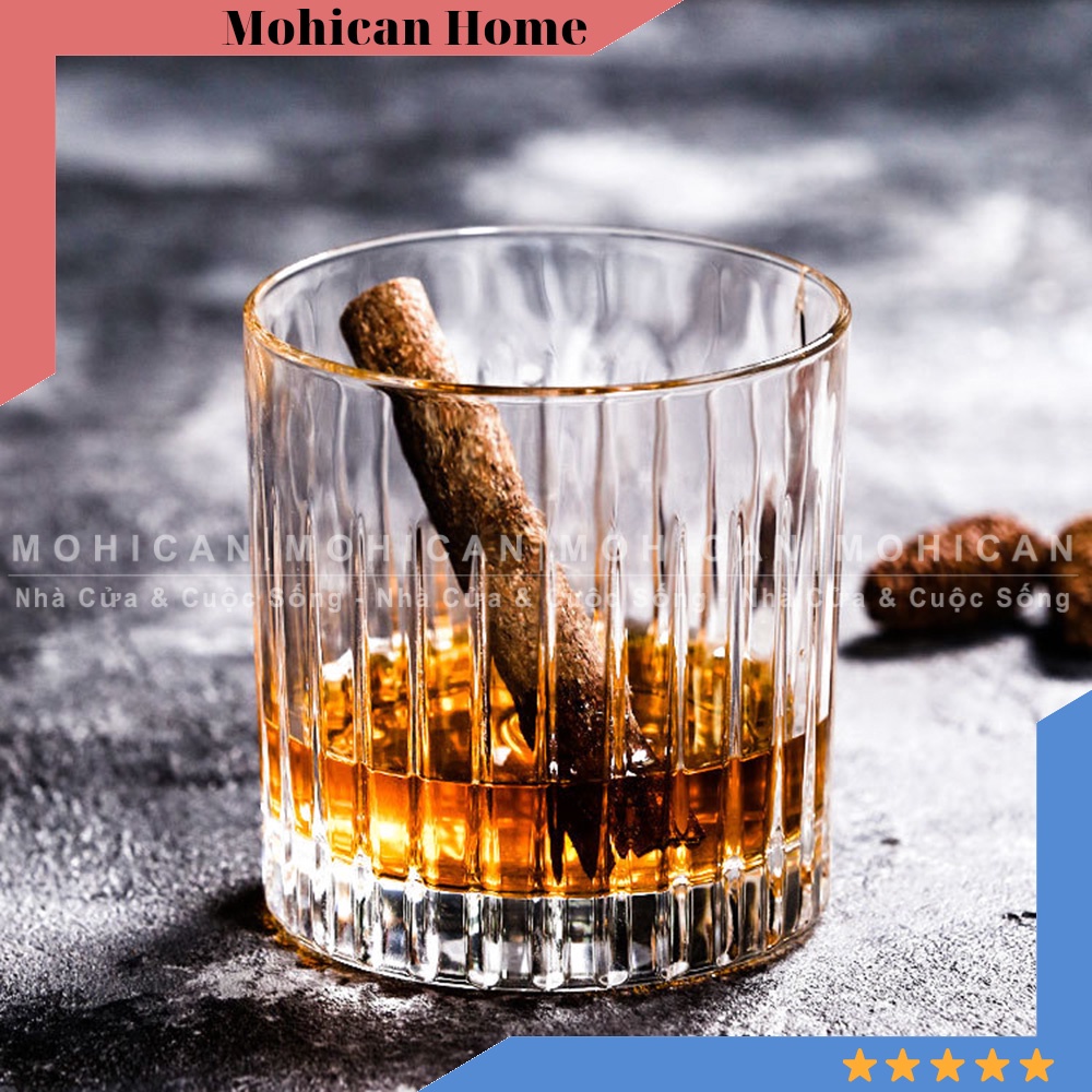 Ly thủy tinh đẹp uống Whisky Hongli Timeless Rock 350ml họa tiết sọc dọc, cốc thủy tinh dầy Mohican HONG-W5412-1
