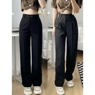  Quần ống Suông Joomate cạp lệch màu đen chất ruby và chất tuyết mưa 