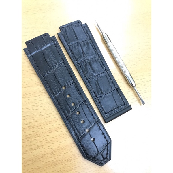 Dây đồng hồ Hublot lót da đen case 34, case 38,case 42,tặng tool thay dây