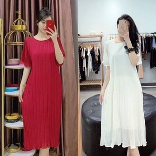 Váy suông dập ly, Váy bầu mặc được, mặc đi chơi đi du lịch, chất liệu thoáng mát