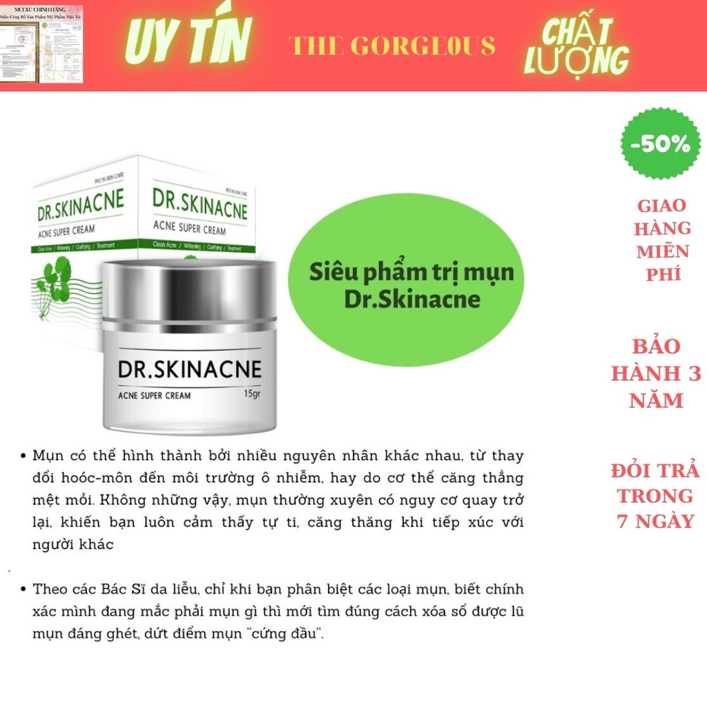 Kem Giảm Mụn DR SKINACNE, Kem Ngừa Mụn Dr Skinacne chính hãng, loại 15g