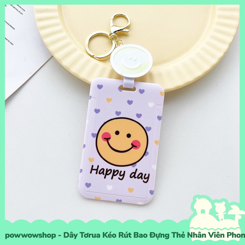 [Sẵn VN - Hỏa Tốc] Tơrua Dây Kéo Rút Bao Đựng Thẻ Nhân Viên Nhựa PC Phong Cách Smile Face