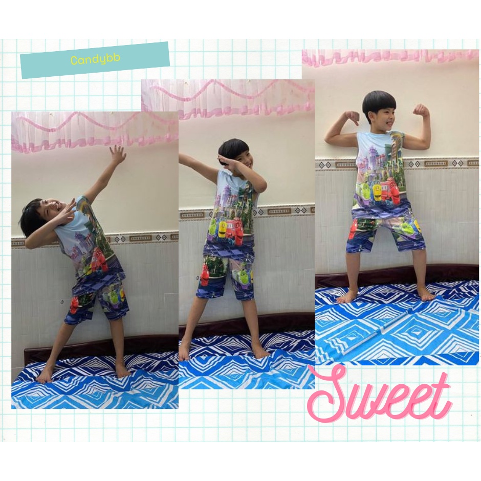 Đồ bộ ba lỗ bé trai, bộ thun lạnh sát nách in hình Xe Ôtô Cars nhiều mẫu từ 10kg -60kg