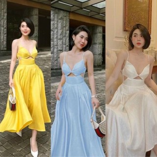 Đầm váy nữ 2 dây maxi họa tiết khoét eo quyến rũ trẻ trung, tôn dáng phù hợp đi biển, đi chơi dạo phố YADO T42