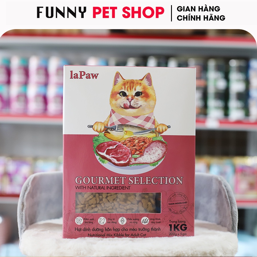 Hạt Dinh Dưỡng Cho Mèo Trưởng Thành LaPaw Gourmet 1Kg - Thức Ăn Cho Mèo Lớn - Funny Pet Shop