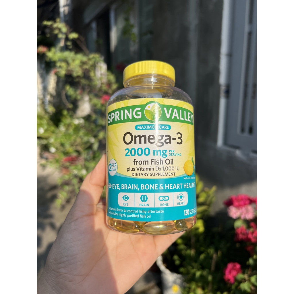 Omega 3 spring valley 2000mg plus vitamin D3 120 viên