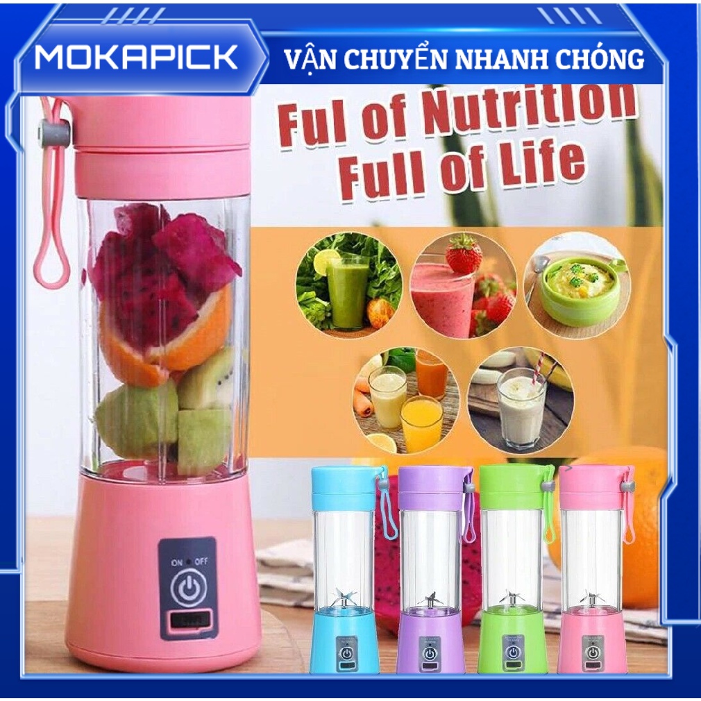 Máy xay sinh tố cầm tay mini đa năng Màu Hồng Hai Lá Lưỡi Dao Bằng Thép Không Gỉ Nhựa Mokapick