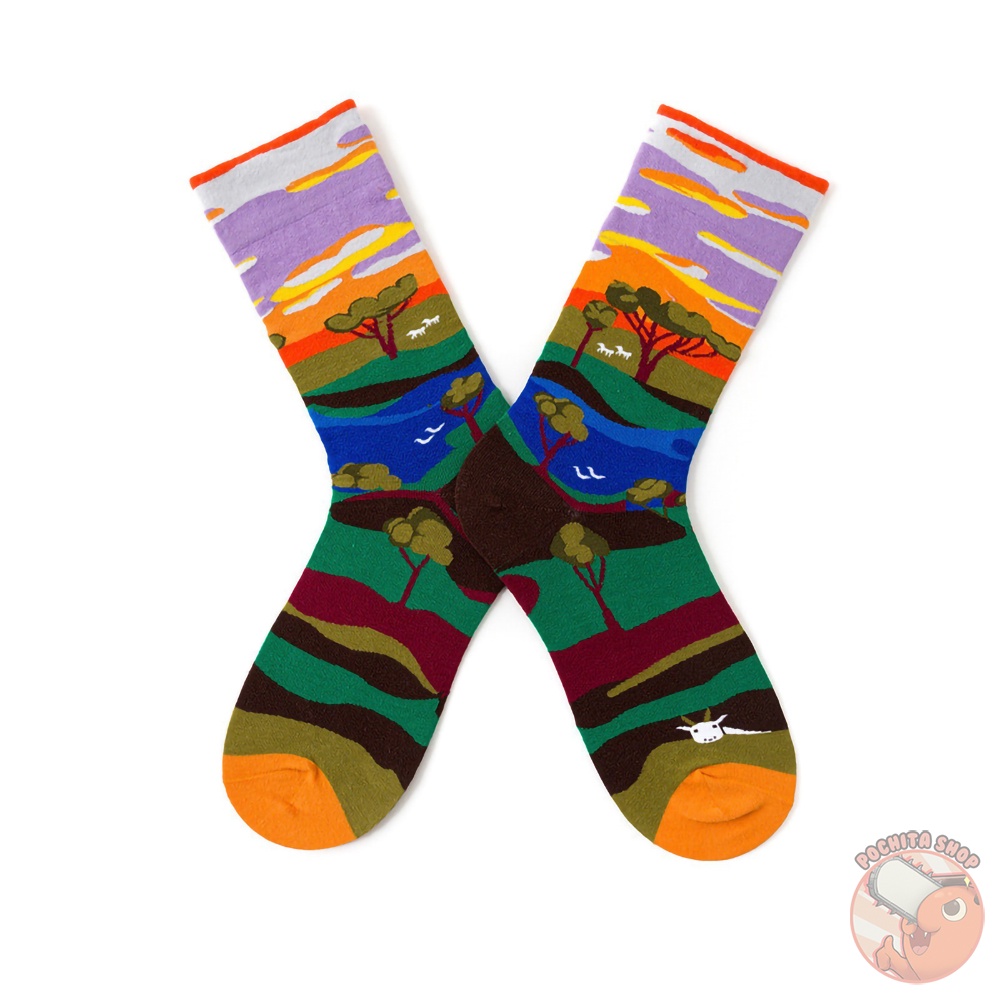 Tất Cổ Cao Cotton Cổ Điển Retro Vintage, Vớ Cao Cổ Phong Cách Tranh Sơn Dầu Trừu Tượng Cho Nam Nữ Mùa Hè Thu Đông