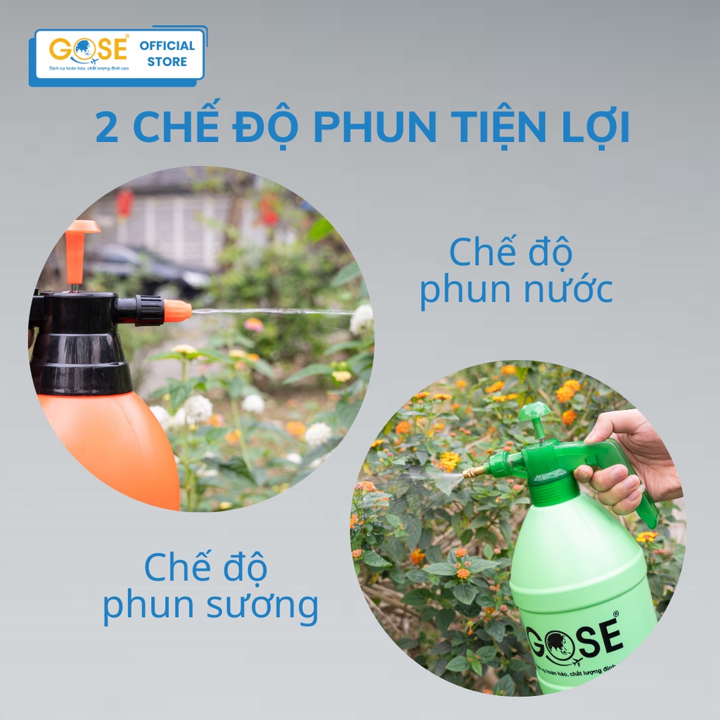 Bình tưới cây cảnh GOSE chính hãng 2L 3L vòi phun nước phun sương 2 chế độ tiện lợi