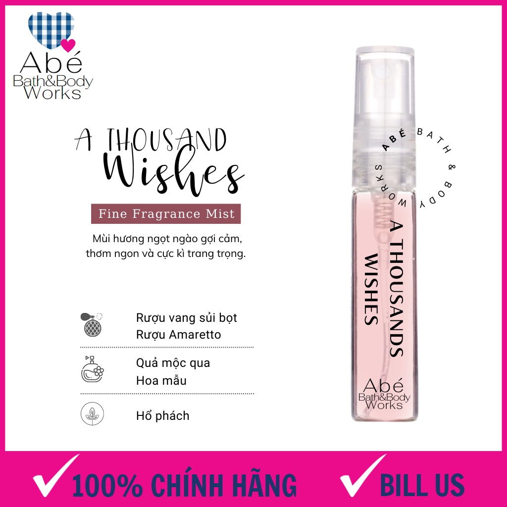 Xịt thơm toàn thân body mist BATH AND BODY WORKS chính hãng, body mist chiết 5ml.