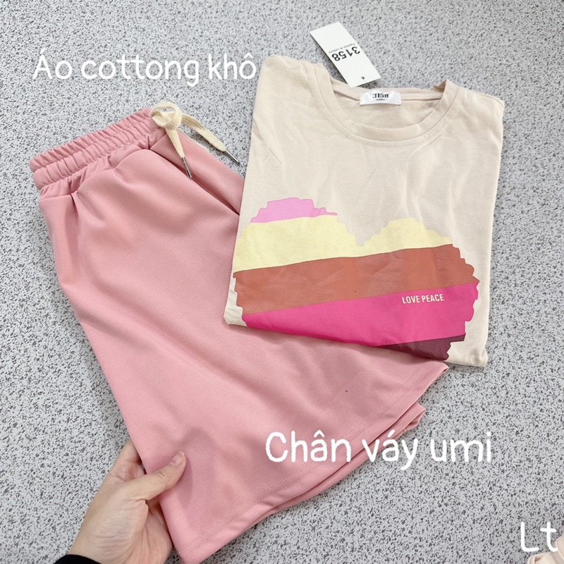 Set áo hình trái tim kèm quần váy Hồng cho bé